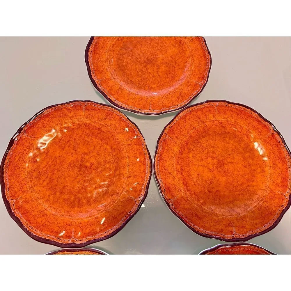 Lot of 5 Citrus Grove Melamine Plates Orange Crackle Look BPA FREE